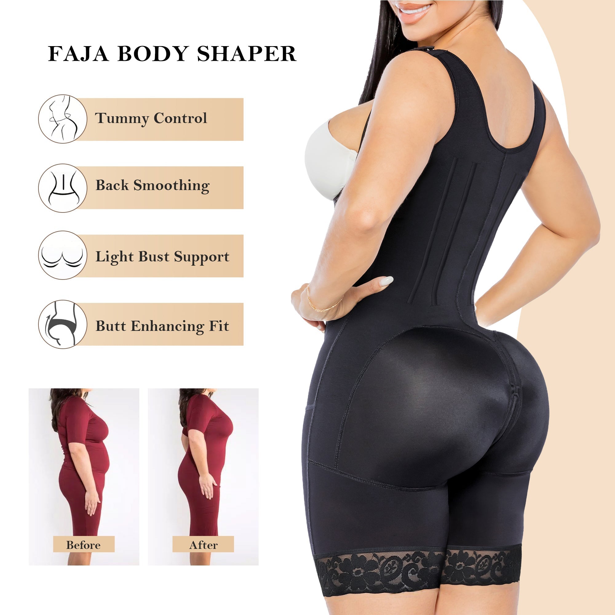 YIANNA Fajas Colombianas Postpartum Shapewear for Women Tummy Control Butt Lifter Body Shaper with Zipper and Hooks