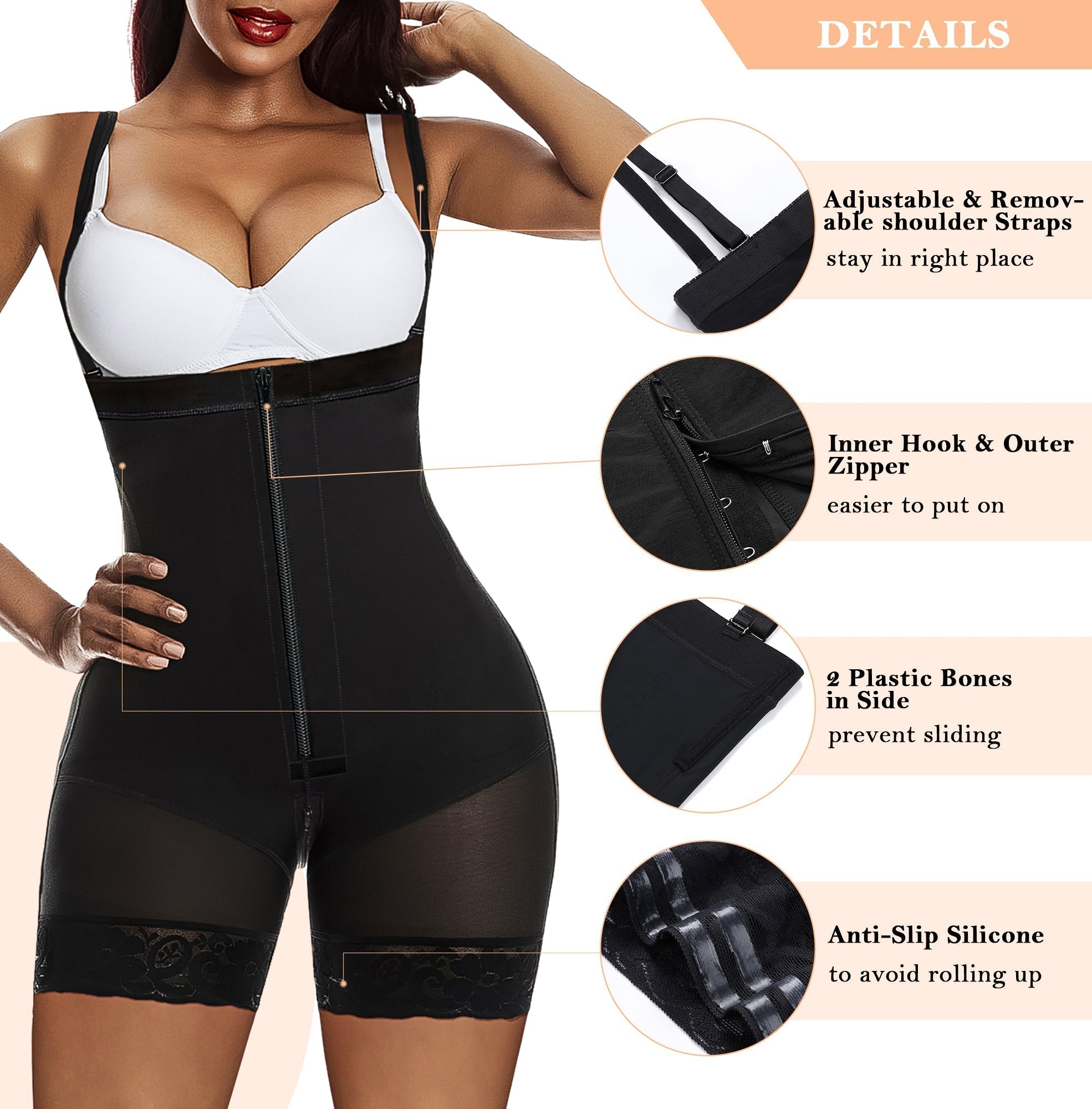 YIANNA Fajas Colombianas Shapewear for Women Tummy Control Body Shaper Butt Lifter Thigh Slimmer with Zipper Crotch