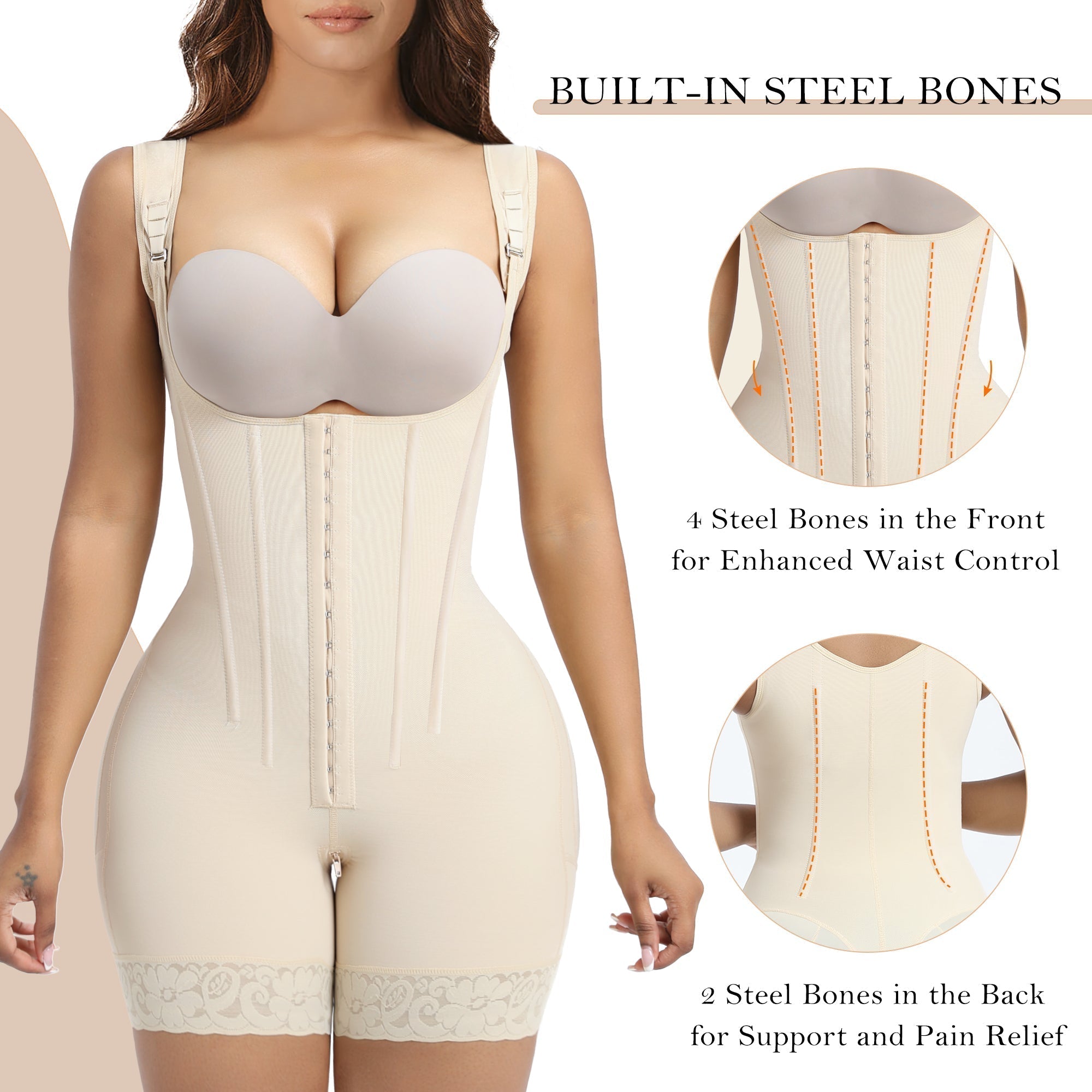 YIANNA Fajas Colombianas Moldeadoras Shapewear Tummy Control Body Shaper Postpartum Butt Lift Compression Garment with Steel Bones