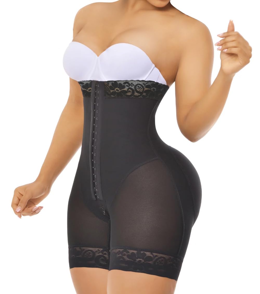 YIANNA Tummy Control Shapewear for Women Fajas Colombianas Body Shaper Shorts with Zipper Crotch