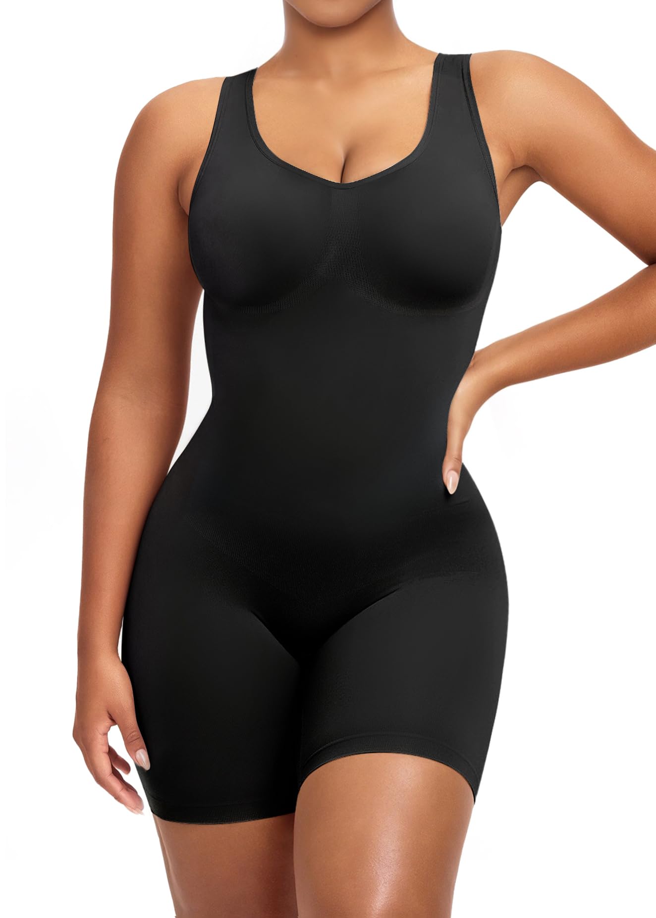 YIANNA Shapewear Bodysuit for Women Tummy Control Scoop Neck Mid Thigh Sculpting Body Shaper