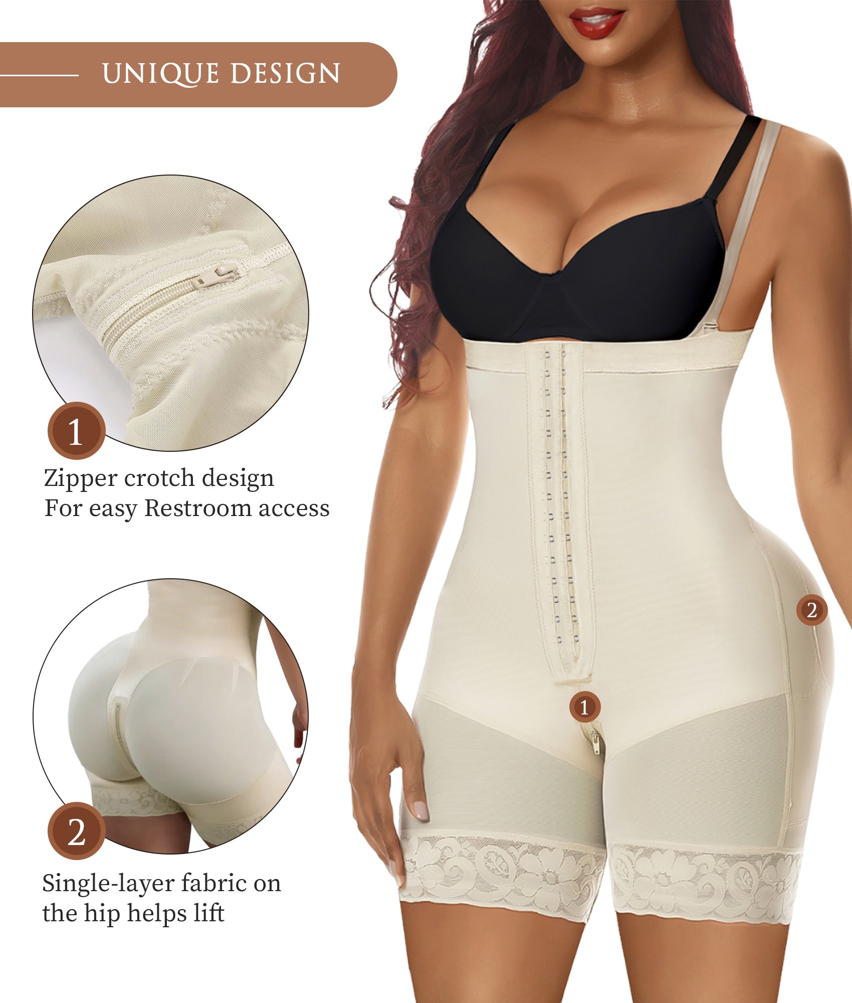 YIANNA Fajas Colombianas Shapewear for Women Tummy Control Body Shaper Butt Lifter with Zipper Crotch